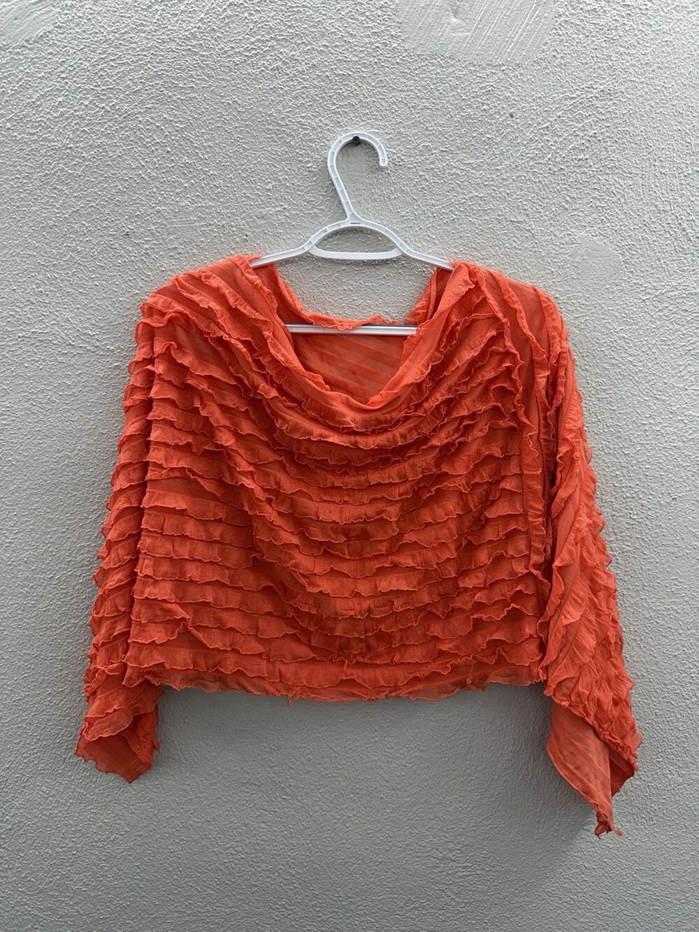 Coynes & Company Womens Poncho One Size Orange Ruffled Layered Pullover